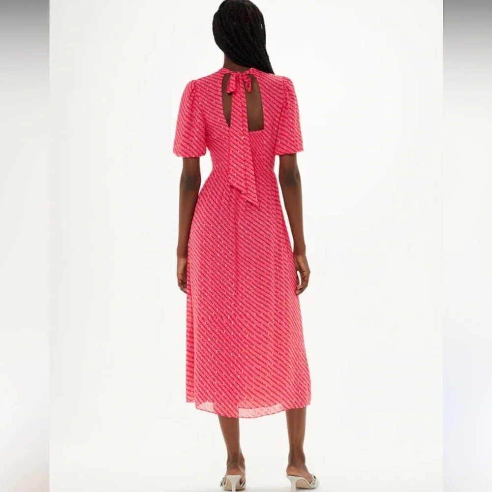Whistles‎ Pink Diagonal Leaf Blair Midi stir Back Dress